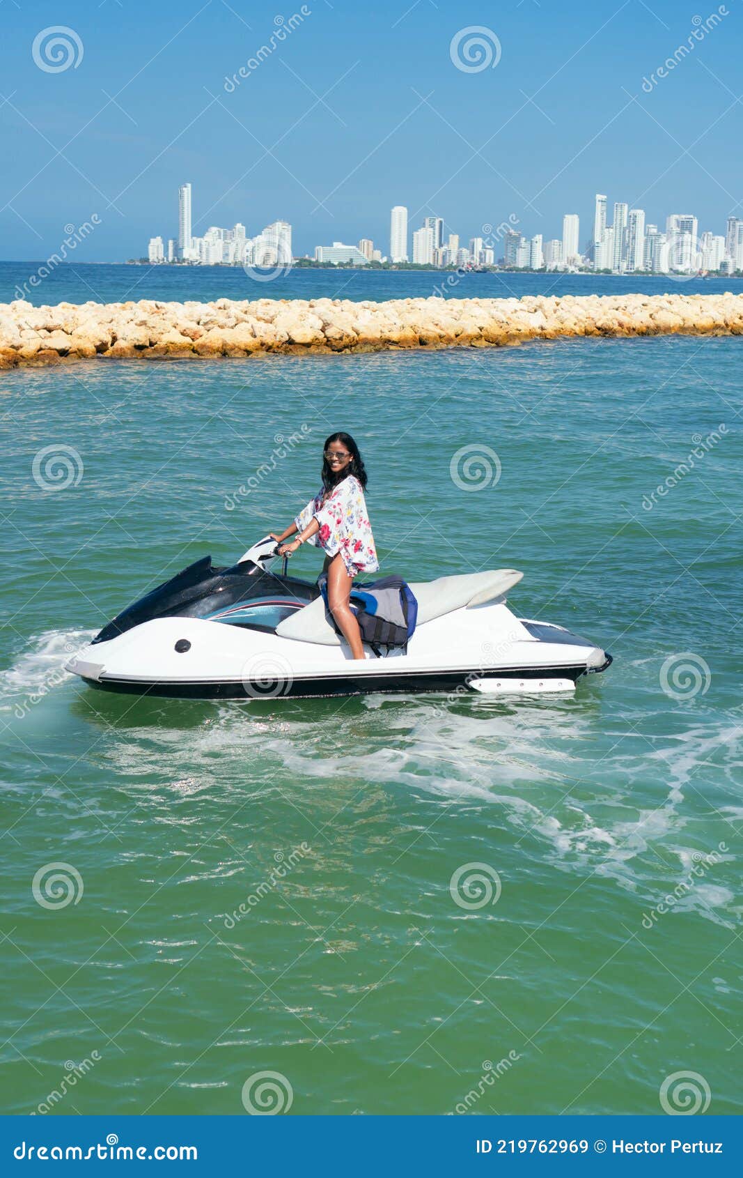 Black Woman in Bikini Standing on an Jet Ski Stock Image Image of