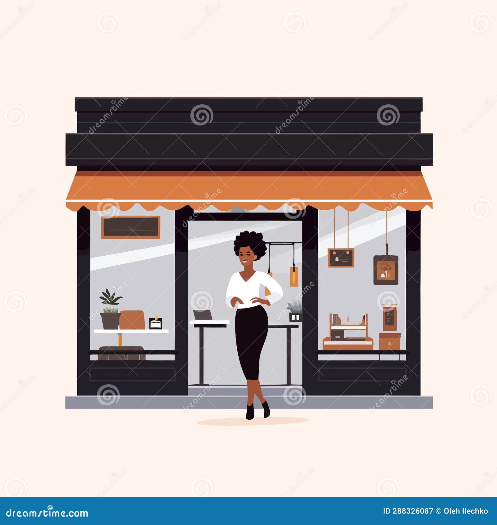 Black Woman Business Owner Shop Front Vector Isolated Illustration ...