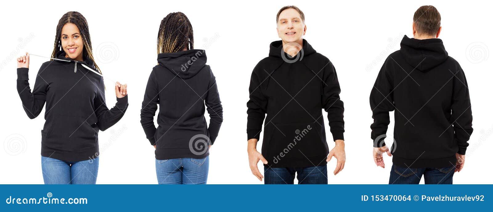 Download Black Woman In Hoodie Mockup, Man In Empty Hood Front And ...