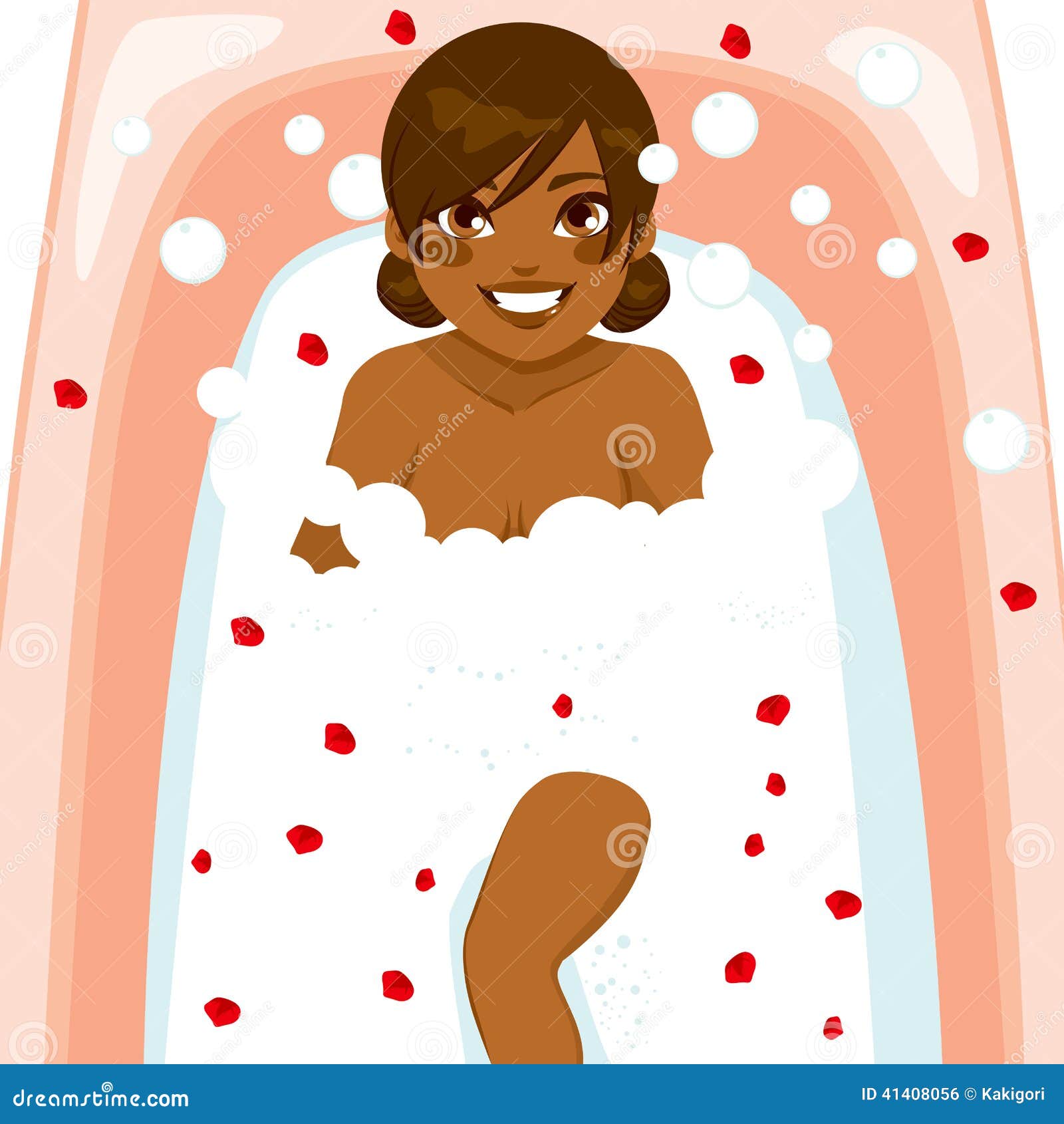 Black Woman Petal Roses Bath Stock Vector - Illustration of healthy ...