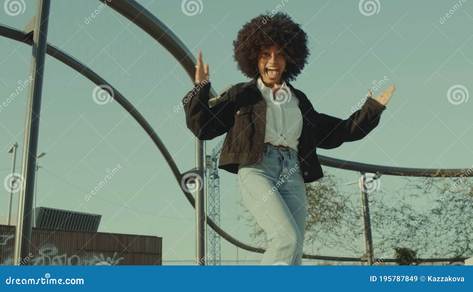 Black Woman with 70s Disco Style Look Dancing Funk Disco Dance Outdoors  Stock Image - Image of happy, motion: 195787849