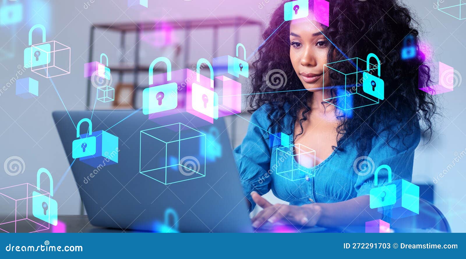 African Woman Working with Computer, Cybersecurity and Data Protection
