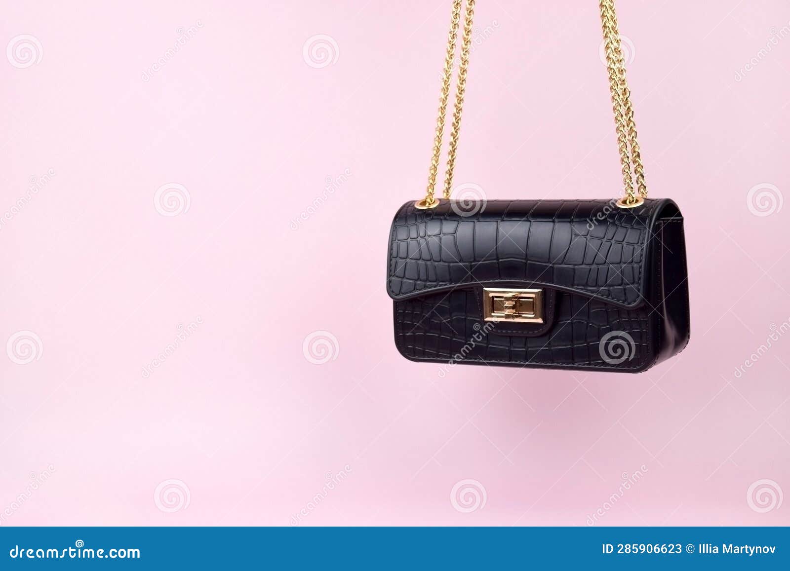 Black Women S Handbag on a Pink Background, Minimalist. Stock Image ...