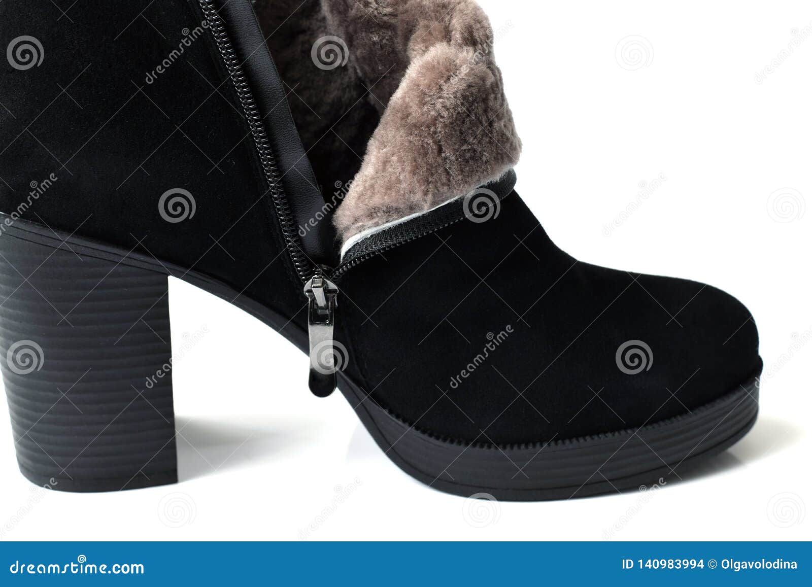 black womens ankle boots with natural fur