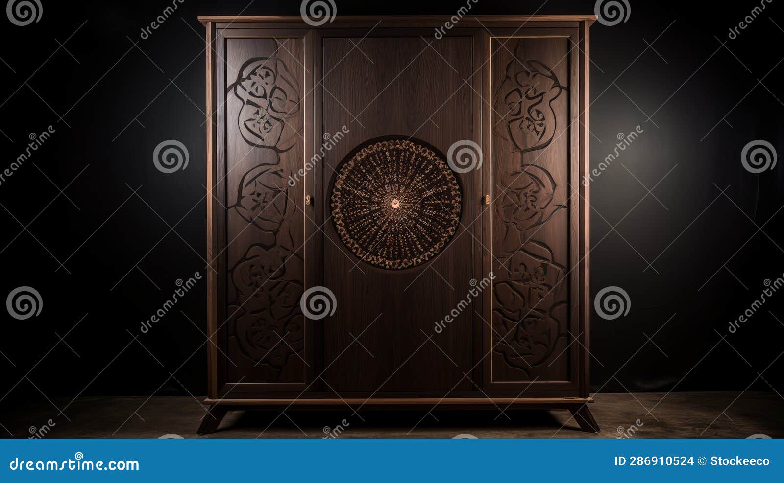 modern dark wood cabinet with islamic art influence