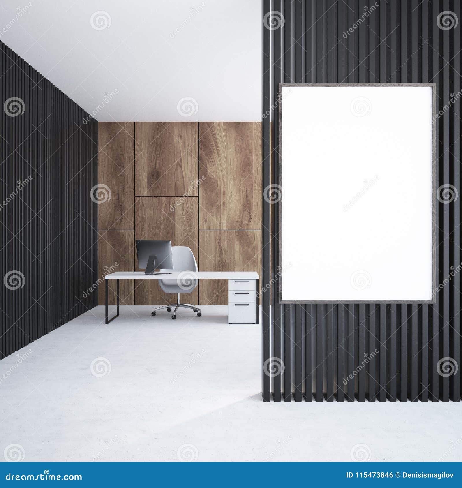 Black Wooden Wall Boss Office Interior Poster Stock