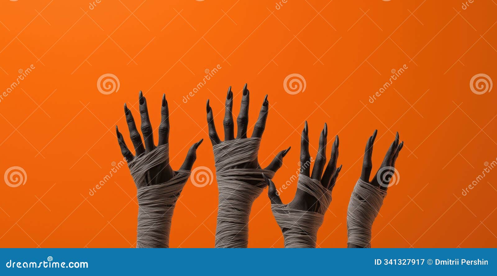 creepy hands reaching on vibrant orange background for halloween  ai generated