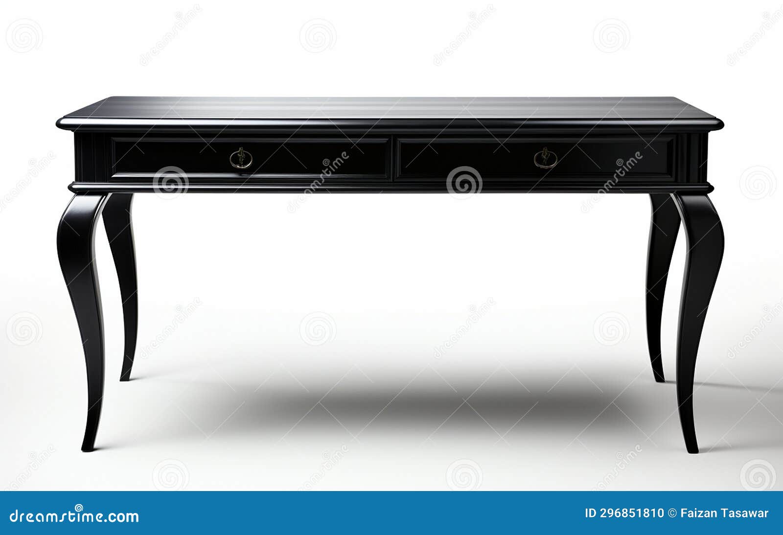 Black Writing Desk on a White Background Generative Ai Stock