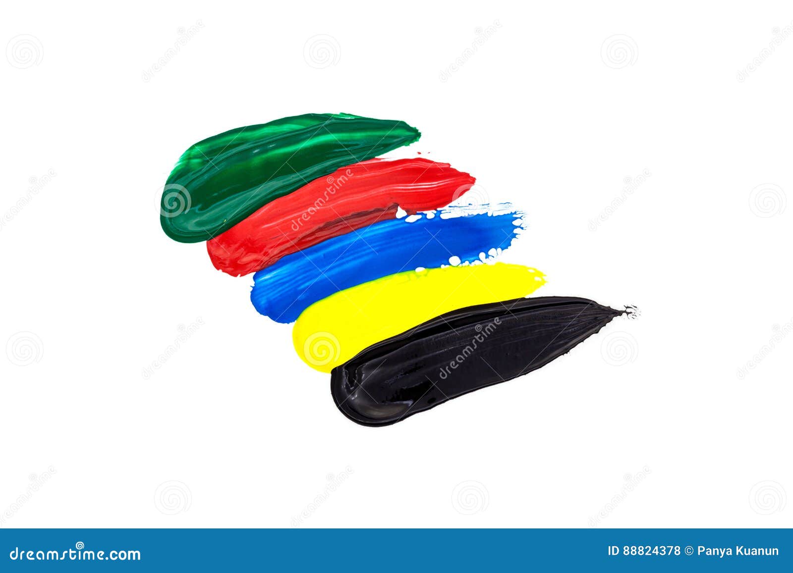 Black,yellow,blue,red,green Brush Strokes Oil Paint Isolated on Stock