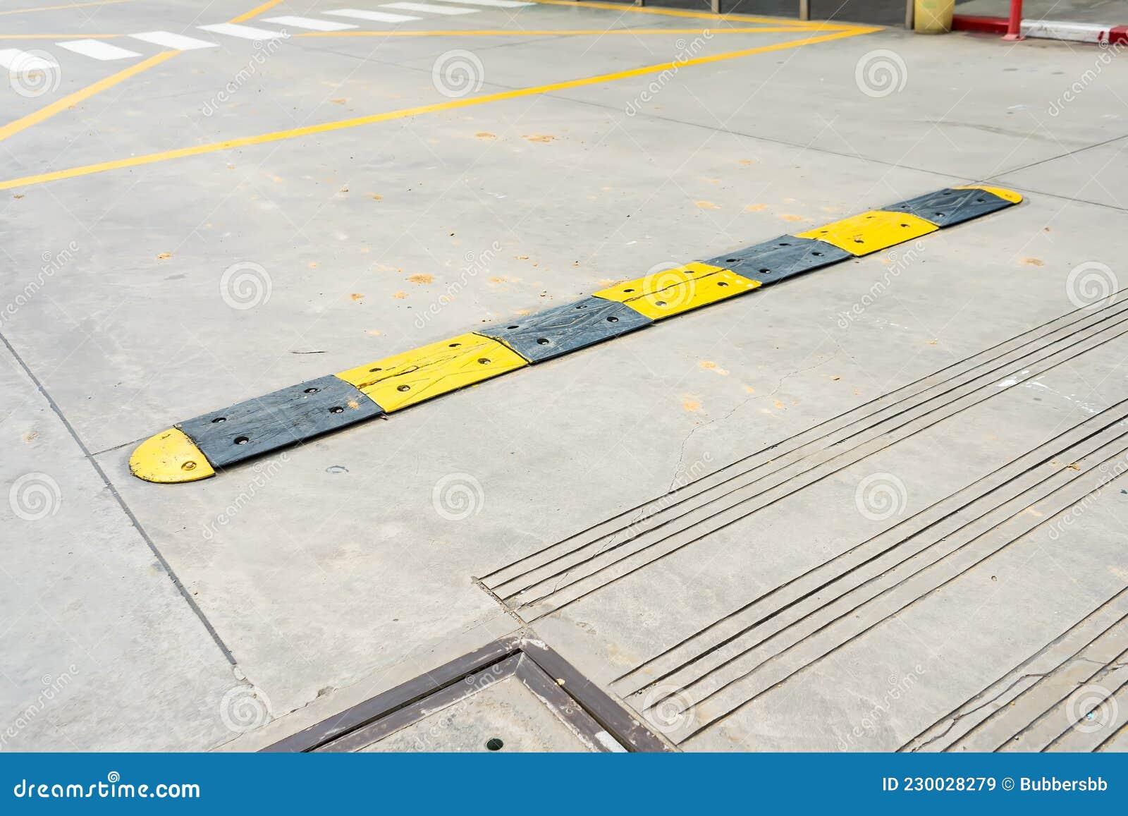 Black and Yellow Bright Speed Bumps on the Road Stock Image Image of