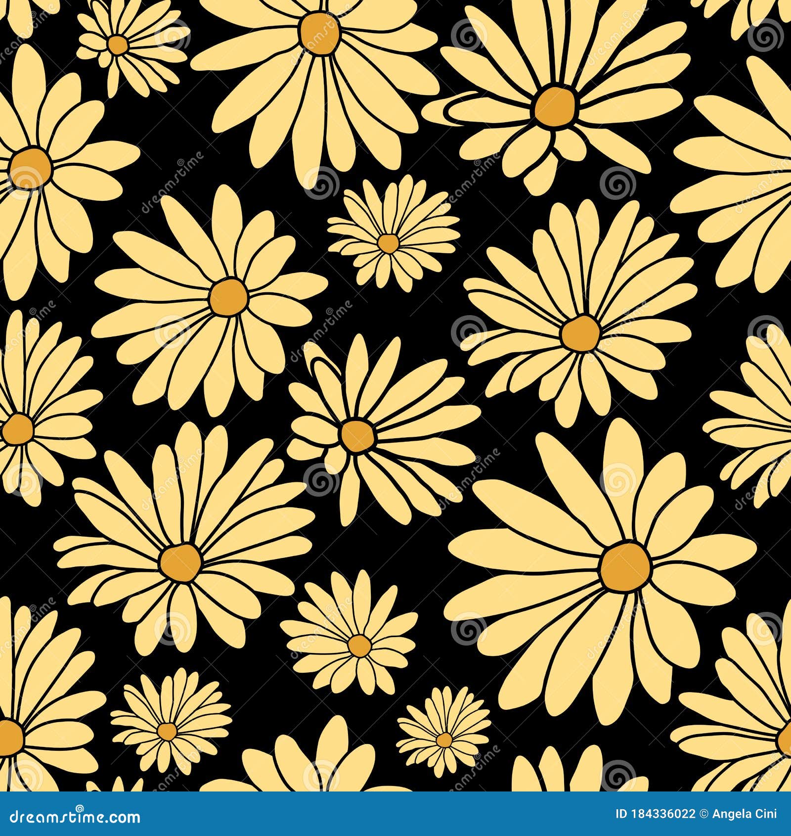 Black Yellow Flower Floral Textile Pattern Stock Vector Illustration