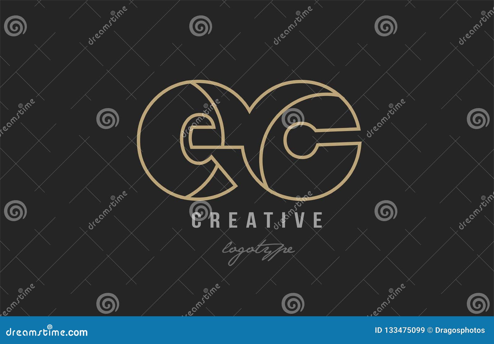 black and yellow gold alphabet letter ec e c logo combination co