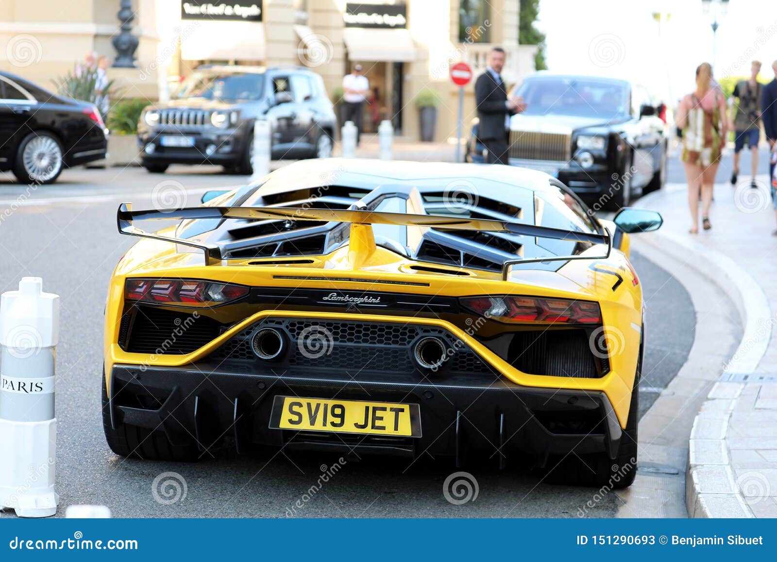 Black And Yellow Lamborghini SVJ - Rear View Editorial ...