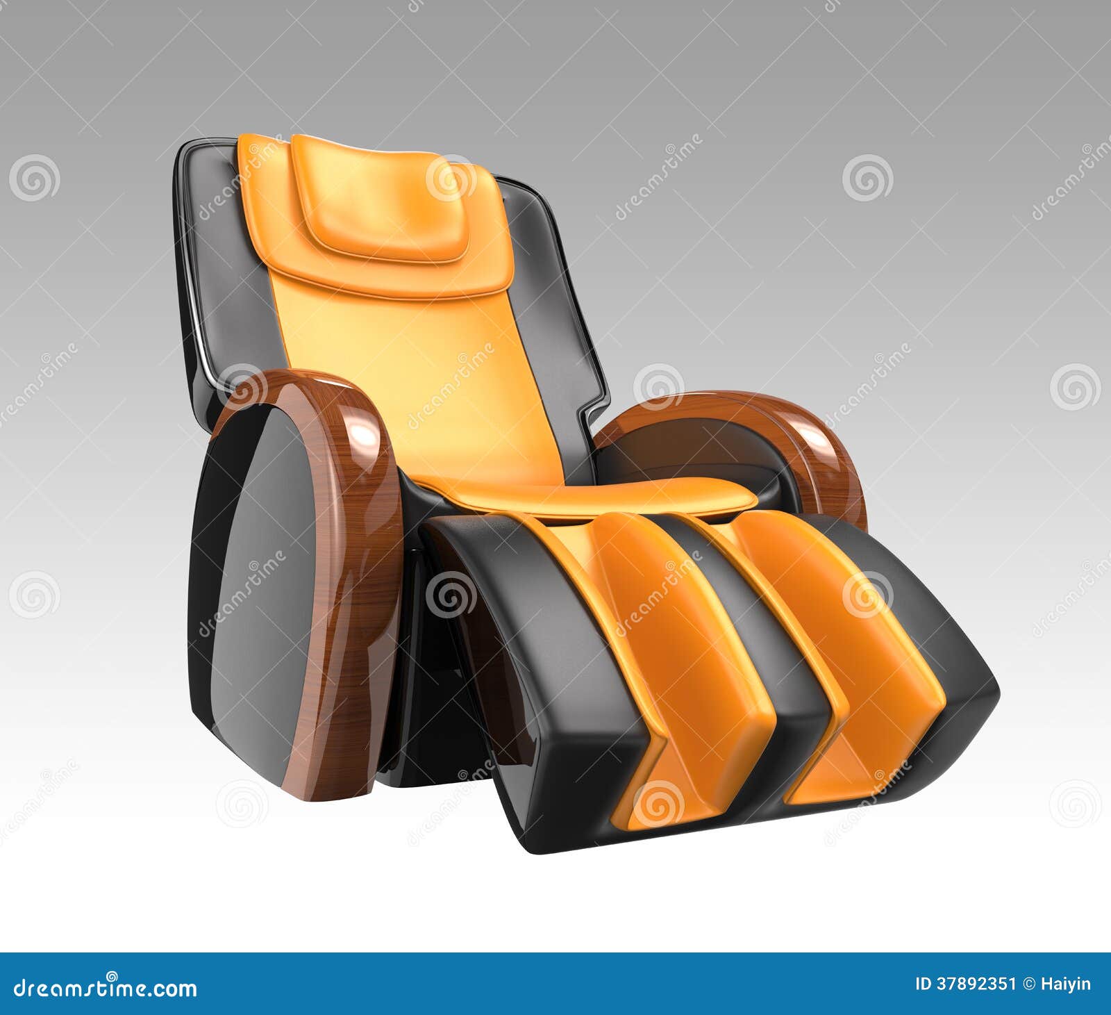 Black And Yellow Leather Reclining Massage Chair Stock