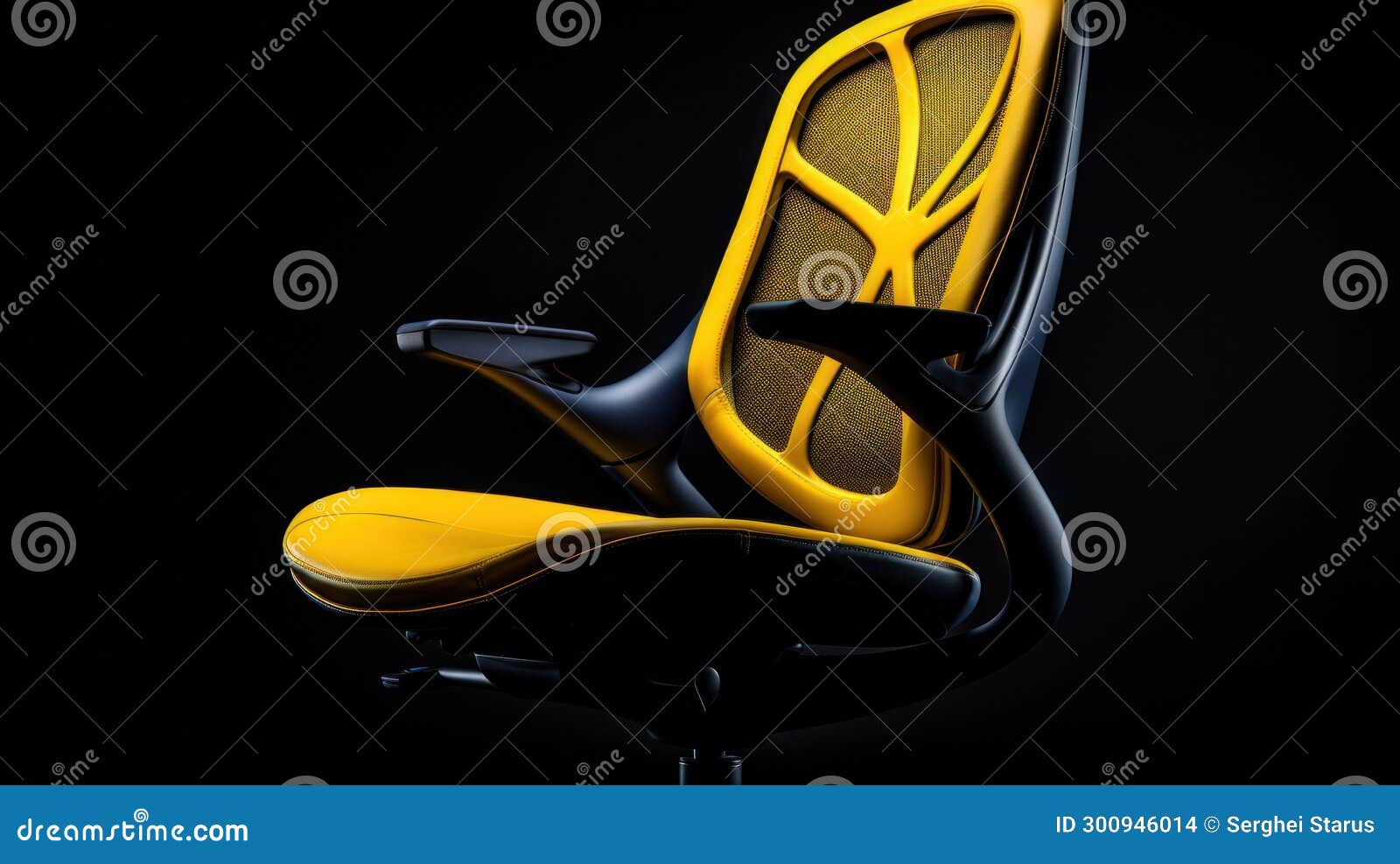 A Black and Yellow Office Chair with a Backrest, AI Stock Illustration