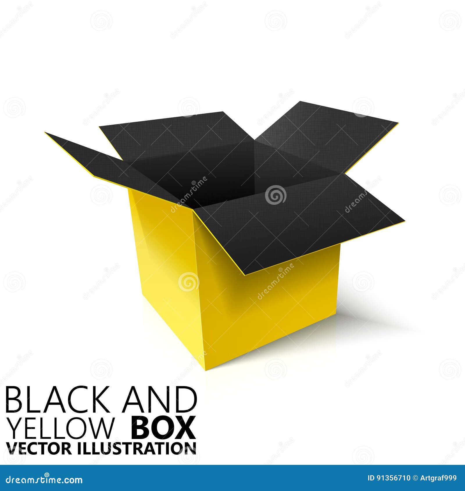 Black and Yellow Open Box 3D/ Illustration Stock Illustration