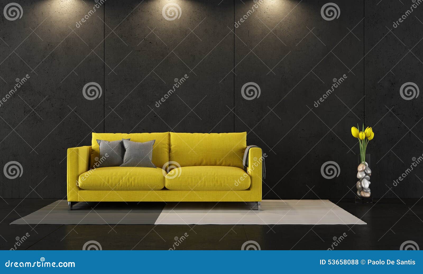 Black and yellow room stock illustration. Illustration of furniture