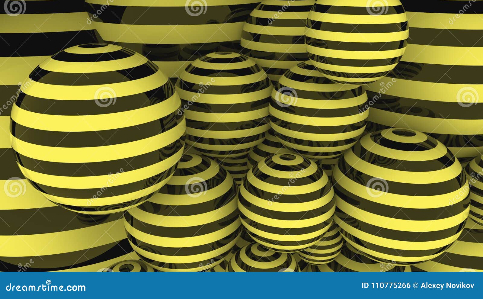 Black and Yellow Striped Balls 3D Rendering Stock Illustration