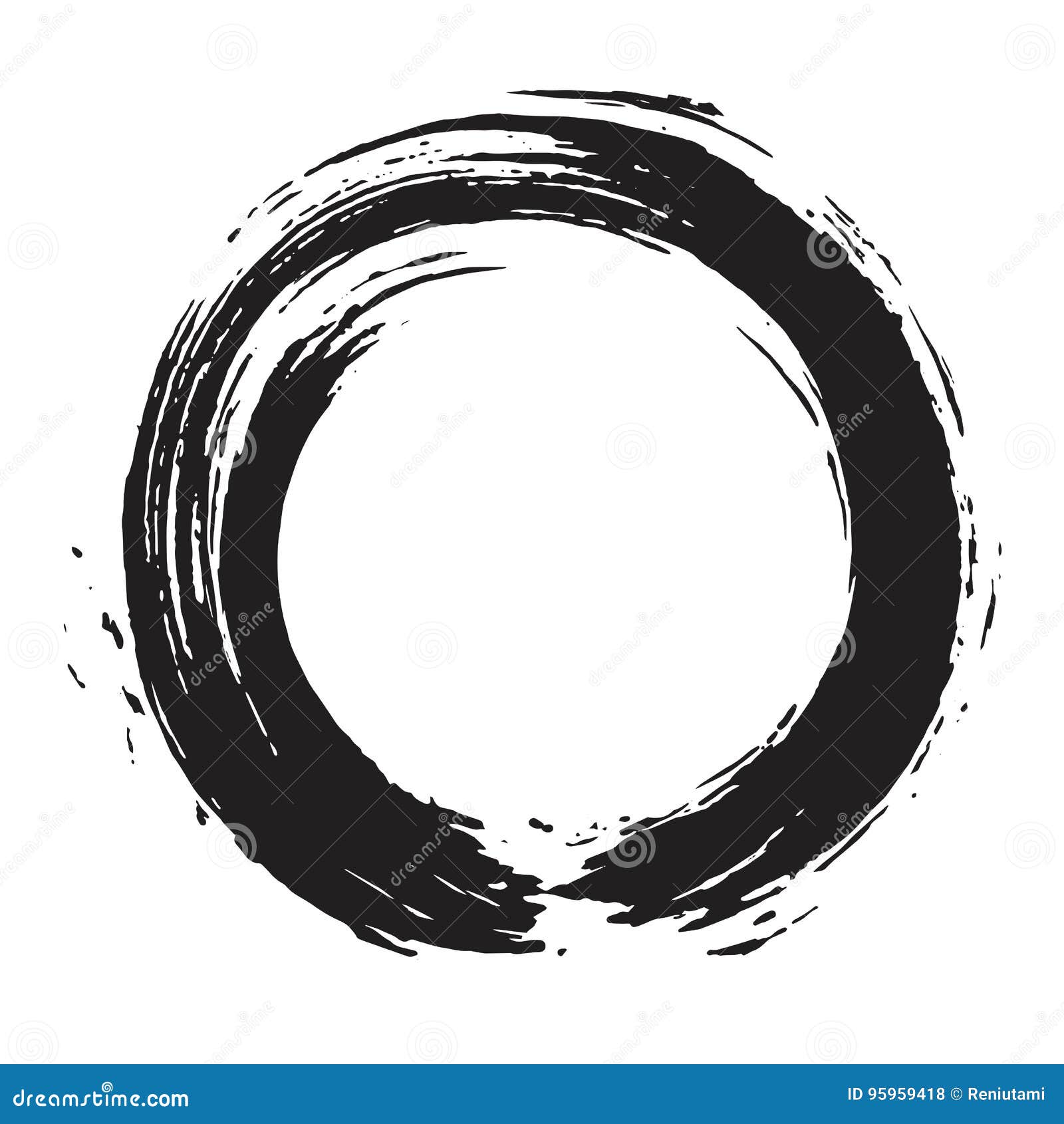 black zen brush circle stroke  art