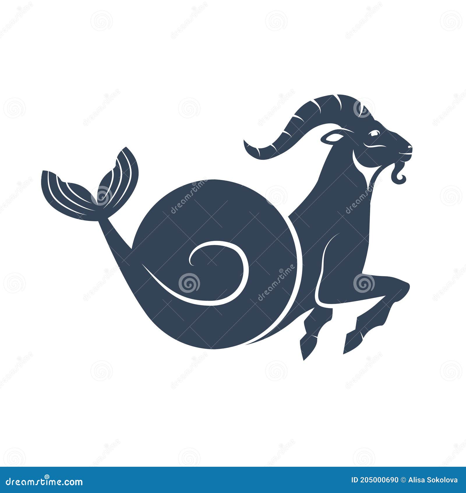 Black Zodiac Sign Capricorn Depicting a Goat Head with Huge Horn Stock ...