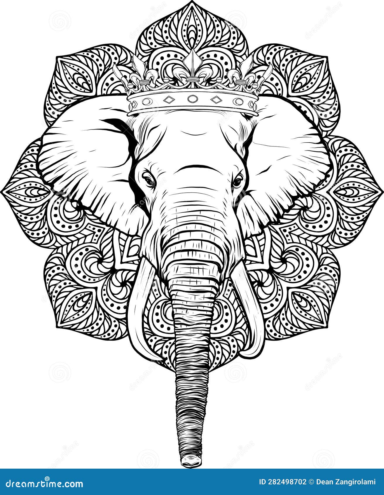 Blacka and White Illustration of Elephant Head Stock Vector