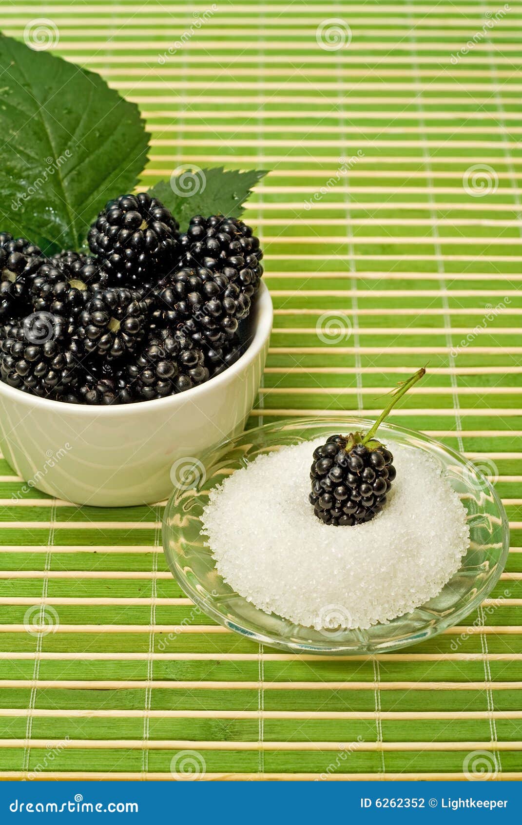Blackberries in a Bowl and Sugar Stock Photo Image of color