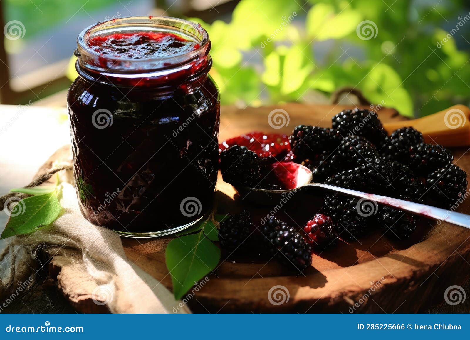 Blackberry Jam with Fresh Fruit. Generative AI Stock Illustration