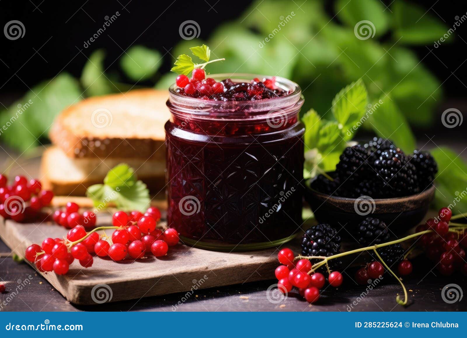 Blackberry Jam with Fresh Fruit. Generative AI Stock Illustration