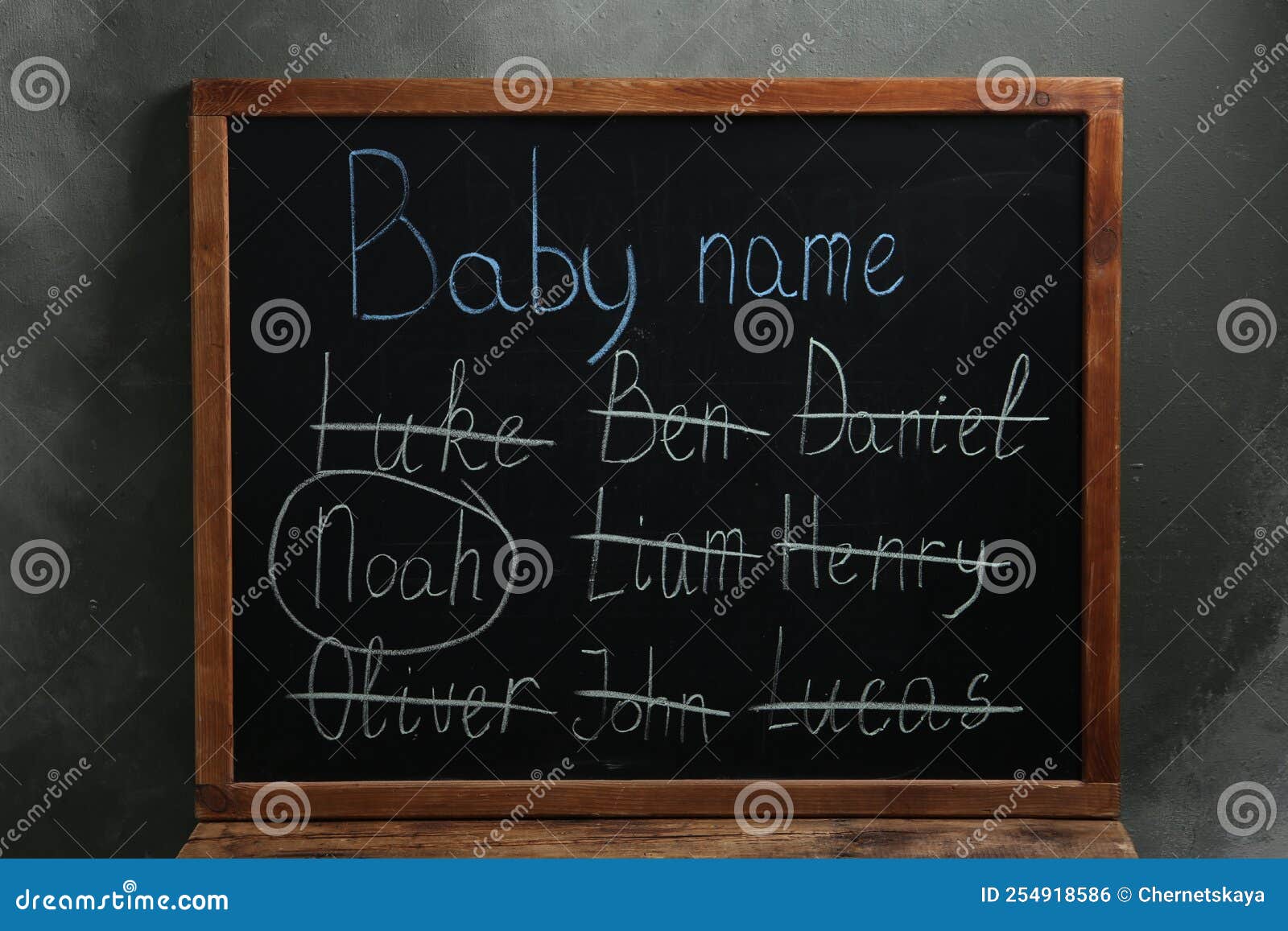 Blackboard with Baby Names Near Wall Stock Illustration Illustration