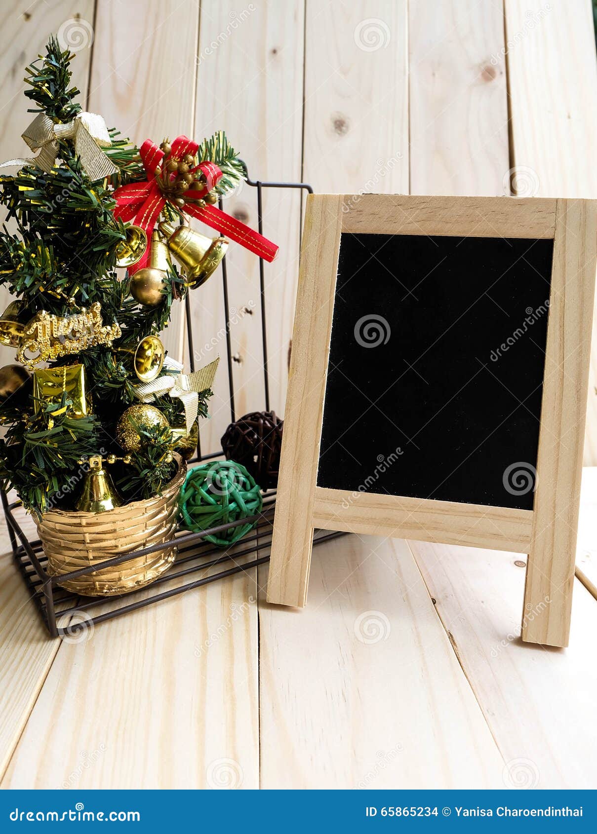 Blackboard Sign with Christmas Decorations Stock Photo Image of tree