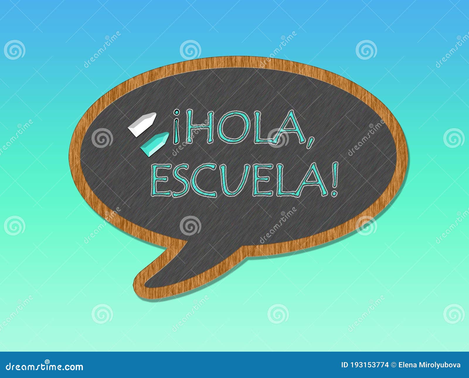 blackboard speech bubble with hola, escuela words, back to school concept