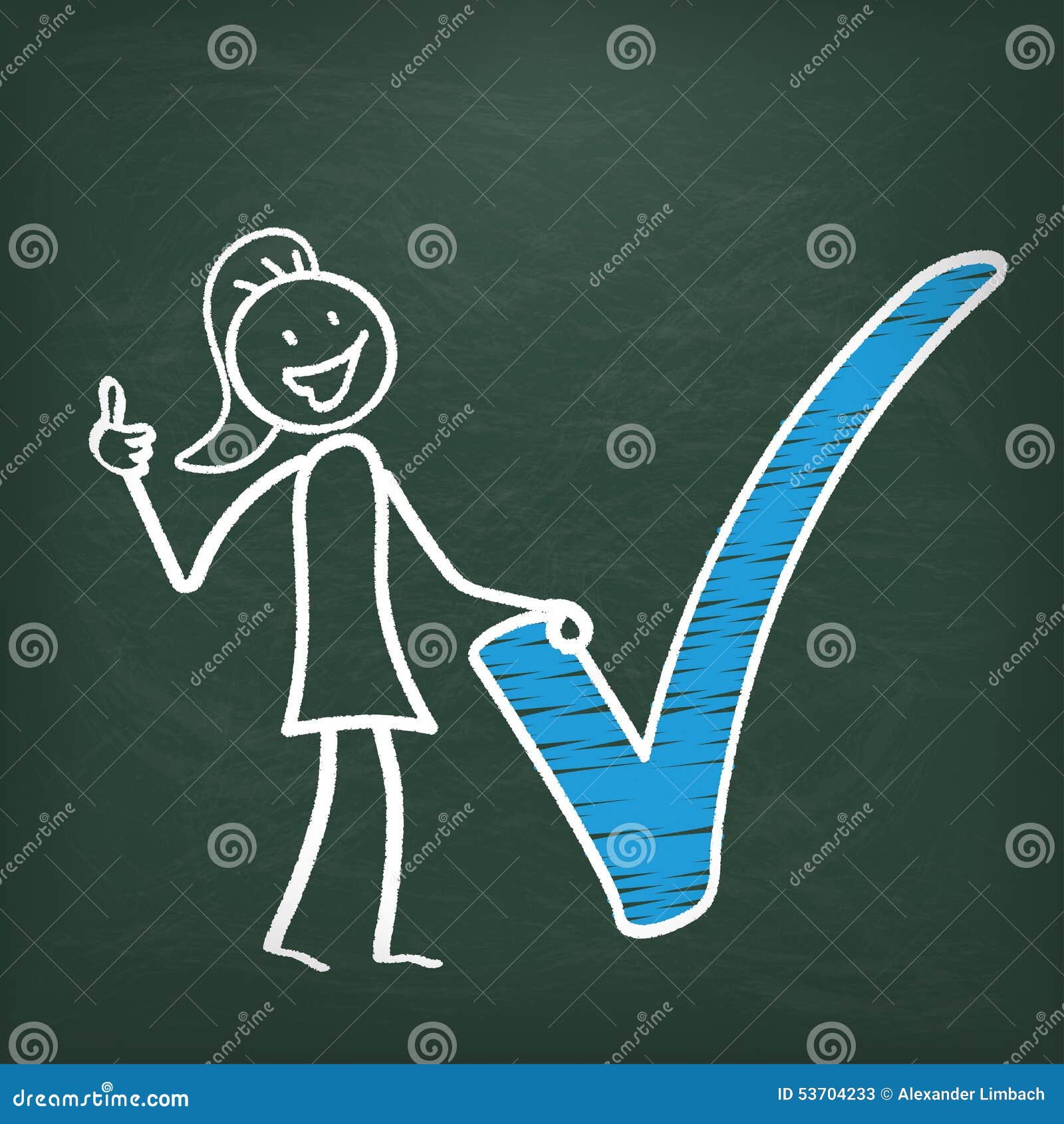 Blackboard Stickwoman Blue Tick Ok Stock Vector - Illustration of checking,  check: 53704233