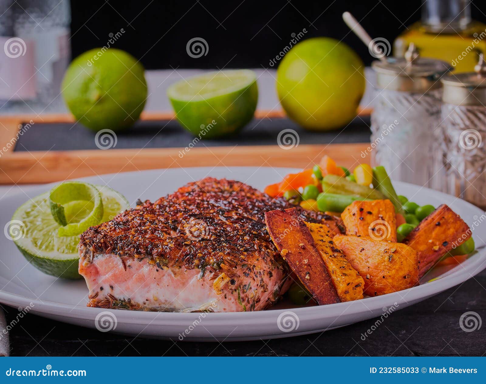 Blackened salmon fillet. stock image. Image of popular 232585033
