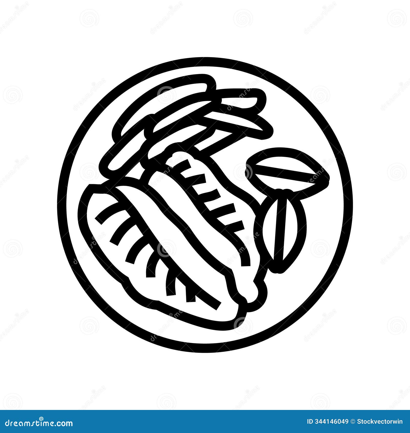 blackened fish line icon  