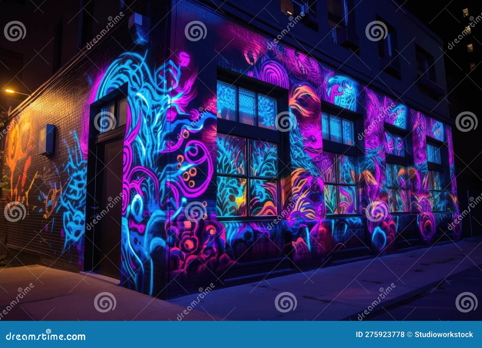 Blacklight and Uvreactive Painting on the Side of a Building Stock