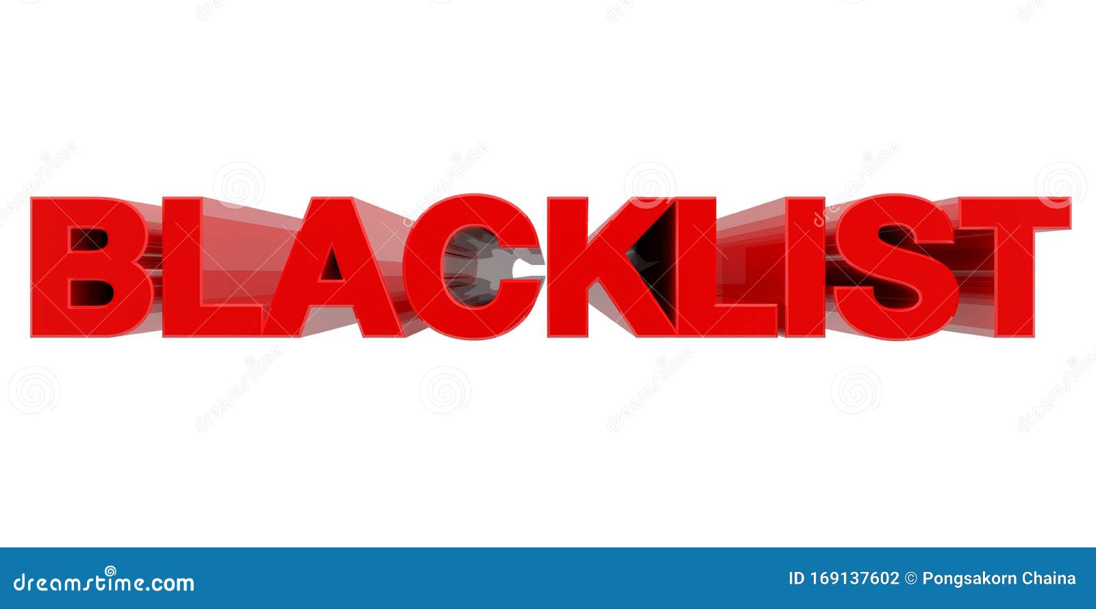 blacklist word on white background 3d rendering