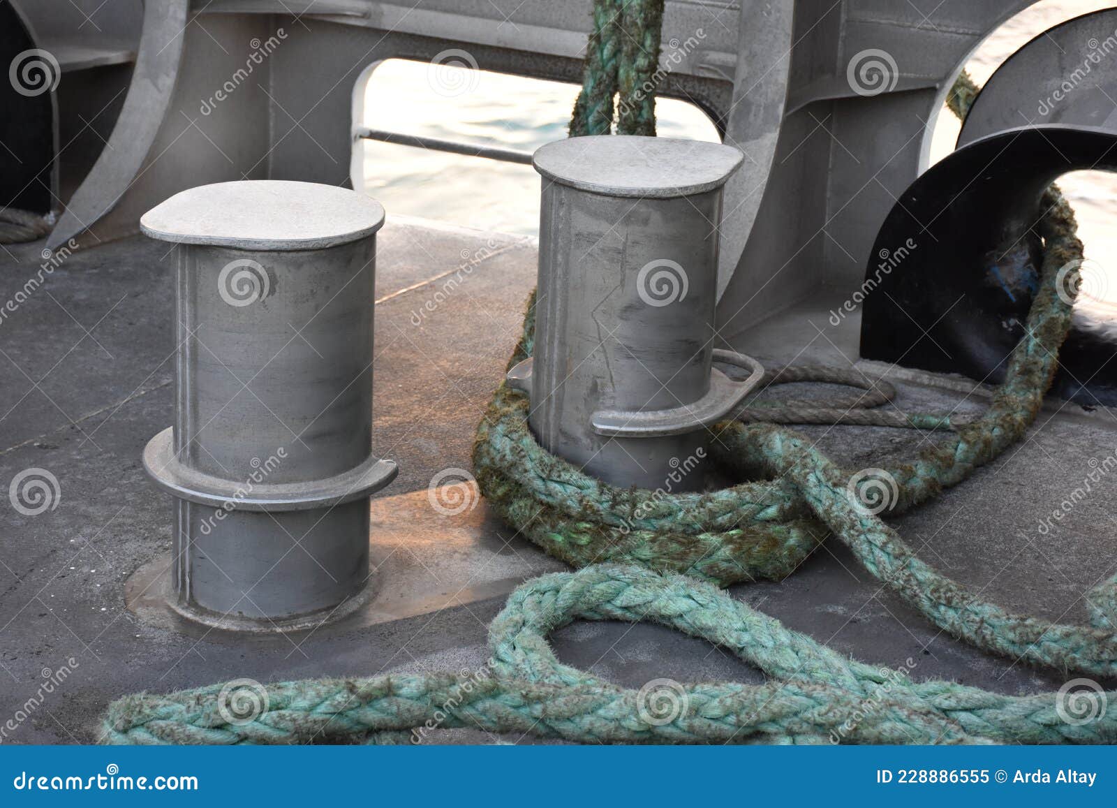 Large Ship Rope Tied To a Stake on the Ship S Deck Stock Image