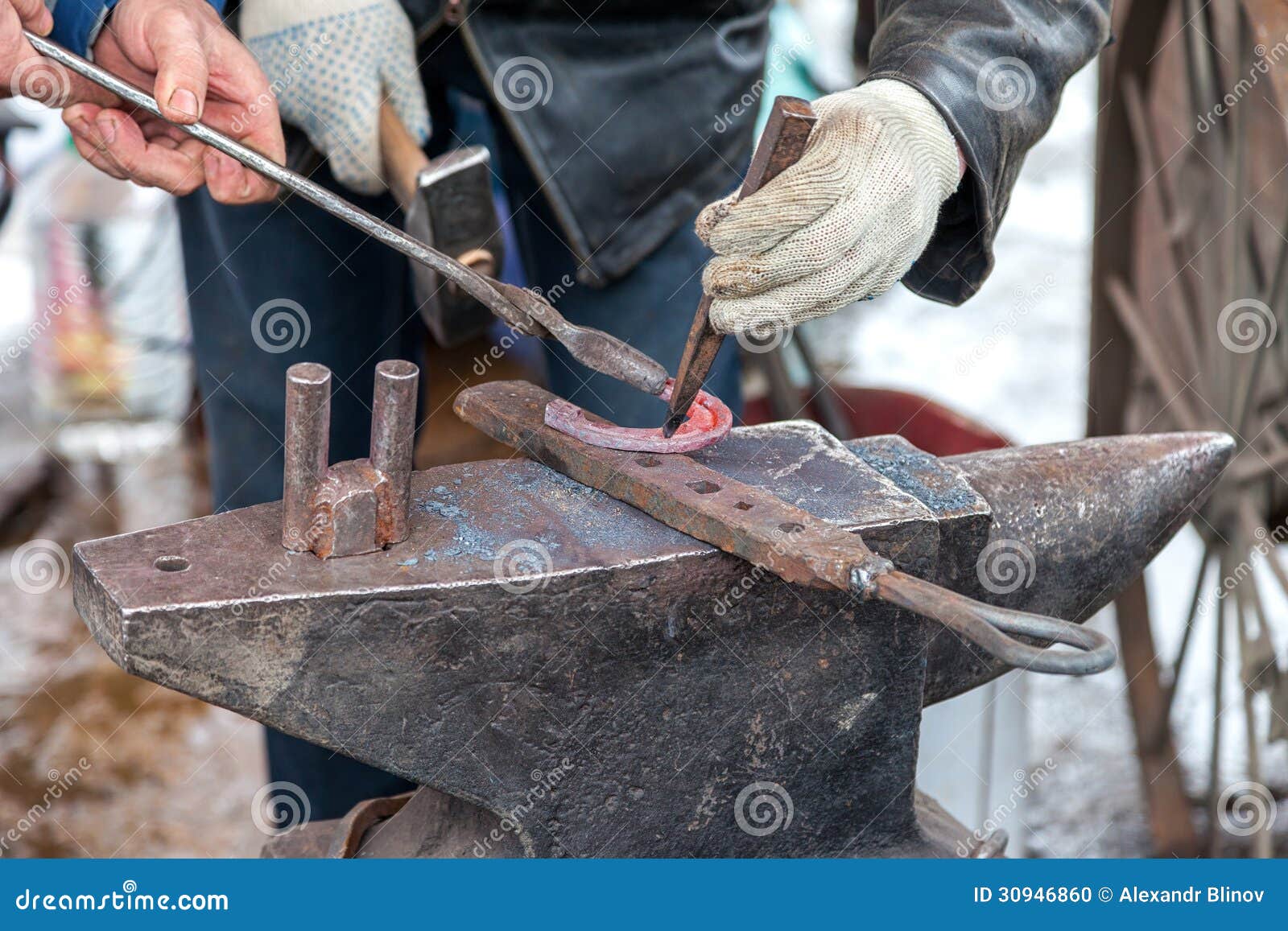 Blacksmith a Hot Horseshoe on the Anvil Stock Photo Image of