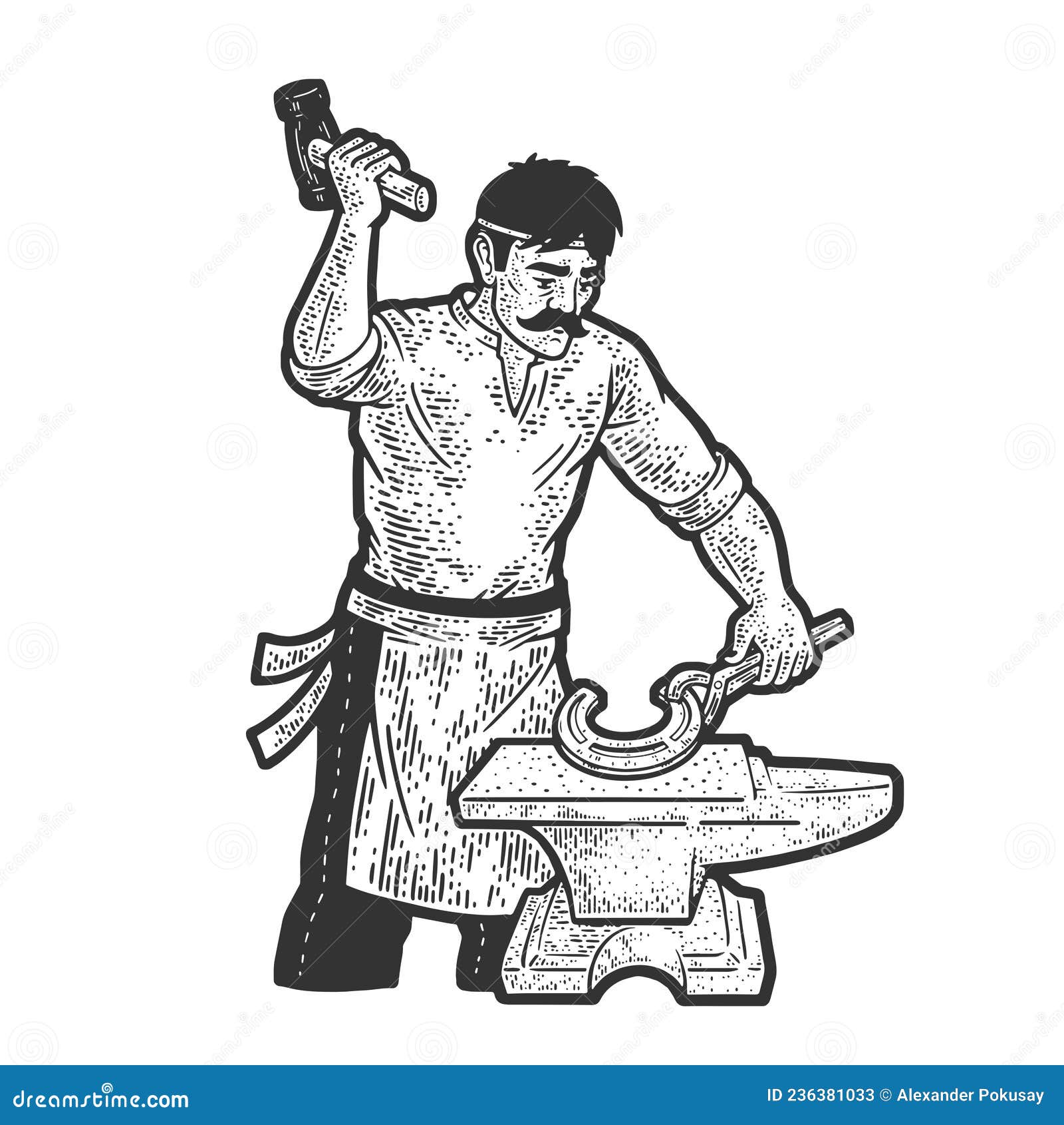 Blacksmith on Work Sketch Vector Illustration Stock Vector