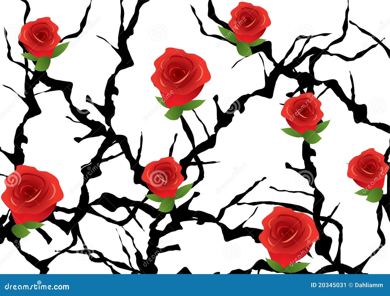 Blackthorn bush with roses stock vector. Illustration of isolated