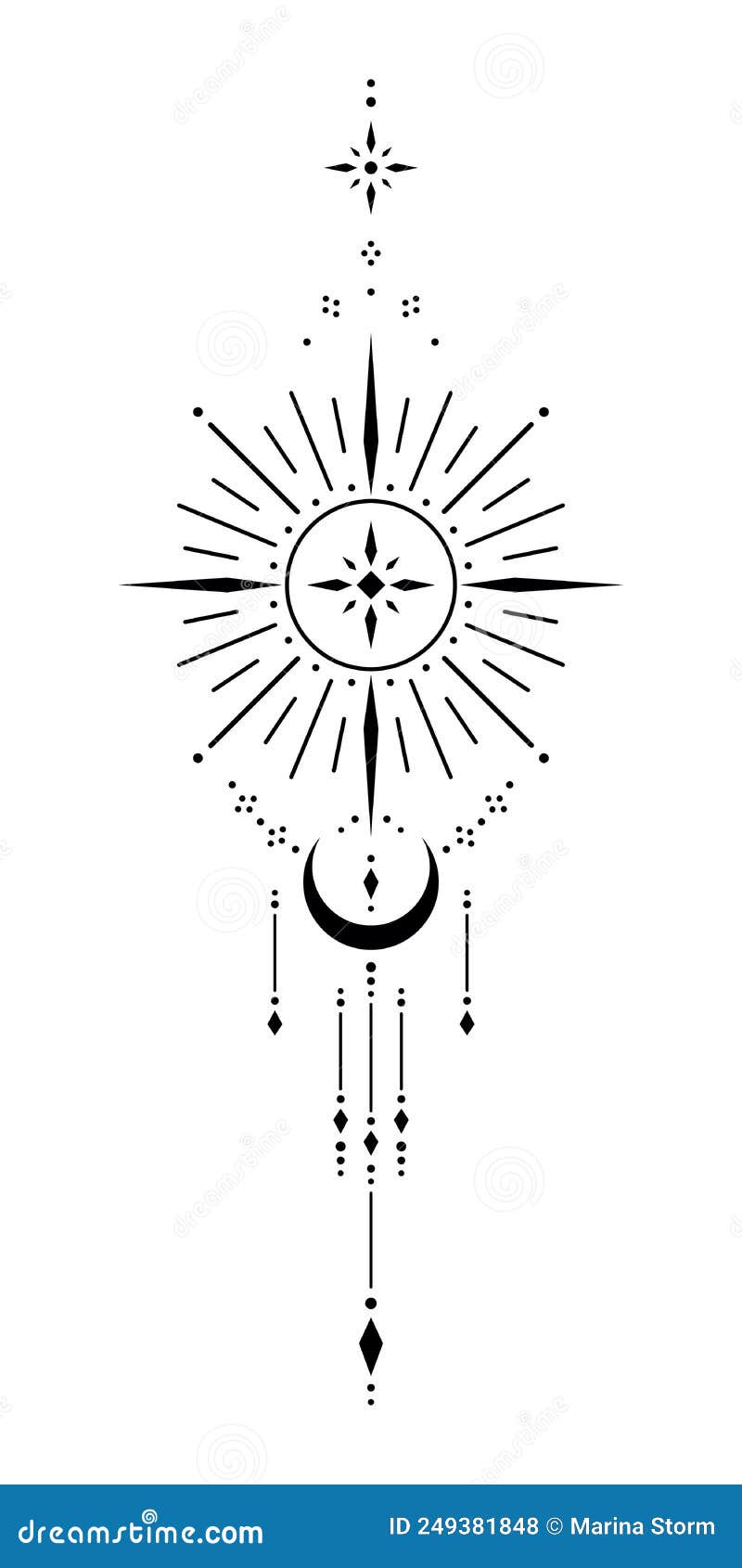 Blackwork Tattoo Sketch with Sun, Moon, Star. Sacred Geometry Tattoo  Design, Mystic Symbol Stock Vector - Illustration of astrology, solar:  249381848