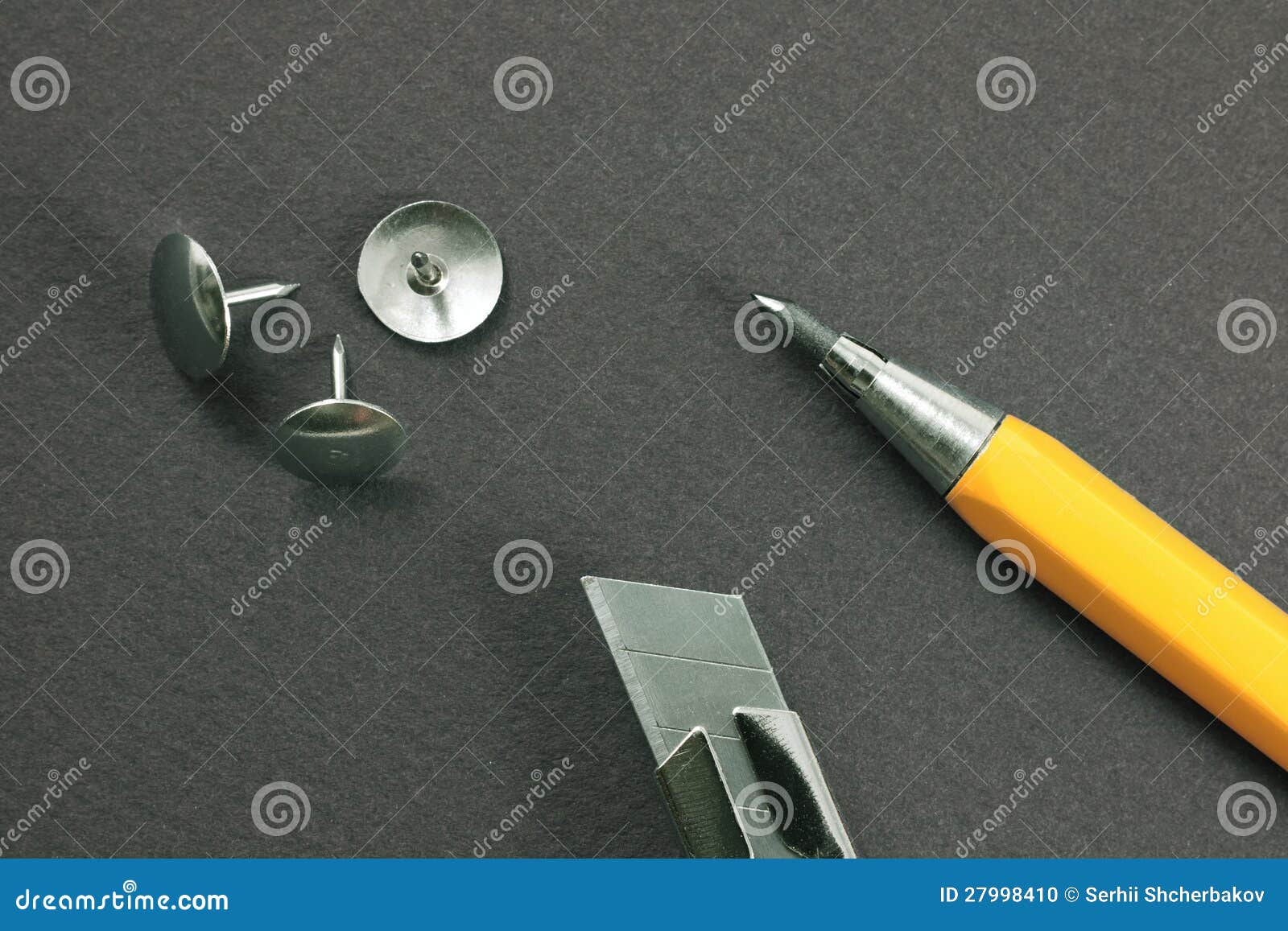 Blade Knife, Mechanical Pencil, Drawingpin RoyaltyFree Stock Image