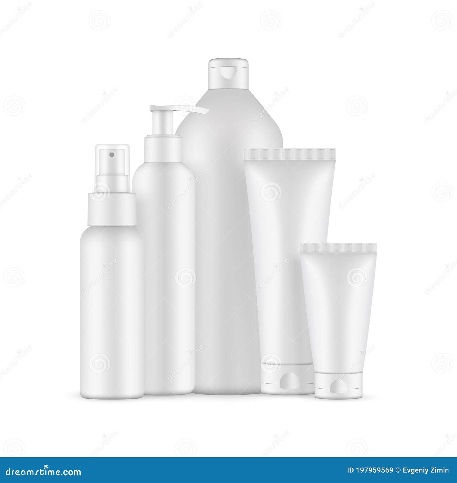 Verpakking Voor Cosmetische Producten: Pomp- En Spuitflesjes, Grote Fles Voor Shampoo, Kleine En Hoge Buizen Vector - Illustration of inzameling, flessen: