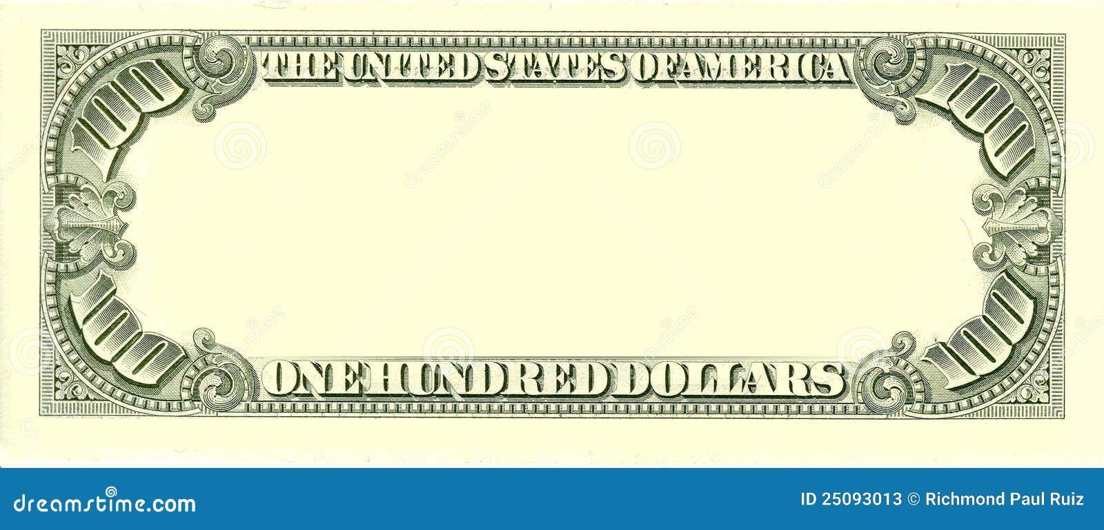 blank 100 dollar bill reverse side