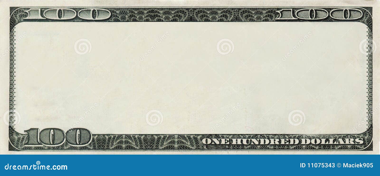 Blank 100 Dollars Bank Note With Copyspace Stock Photos - Image: 11075343