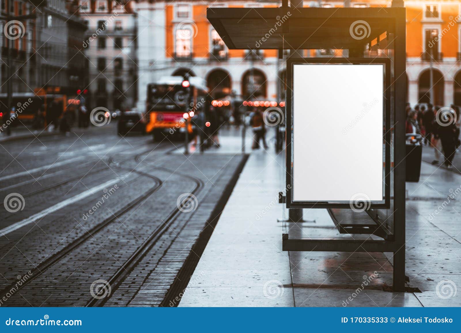 Download A Tram Stop With A Billboard Mock-up Stock Image - Image ...