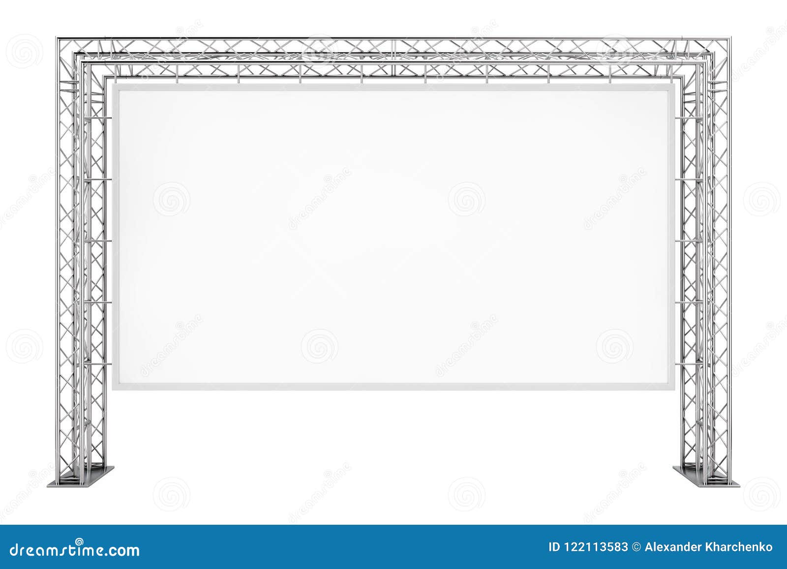 blank advertising outdoor banner on metal truss construction system. 3d rendering