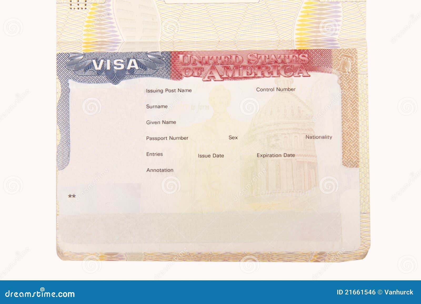 blank american visa