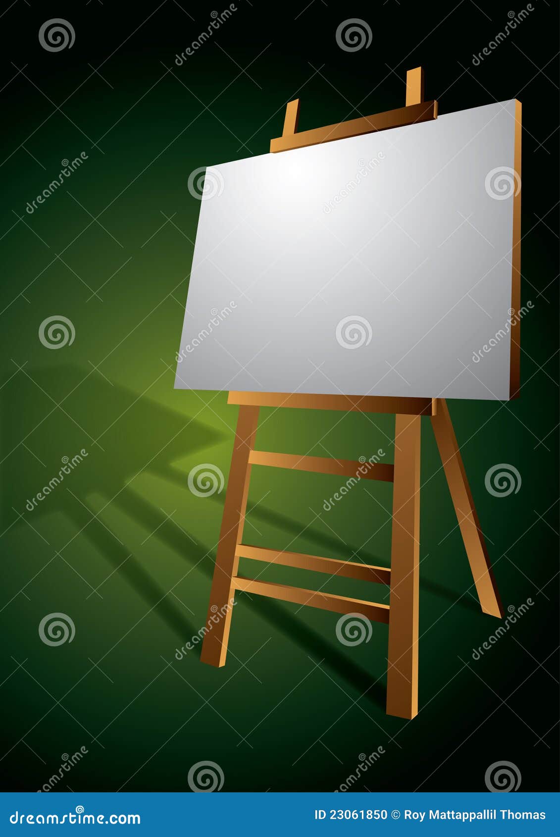 Wood Easel Or Painting Art Board With White Canvas On Blue
