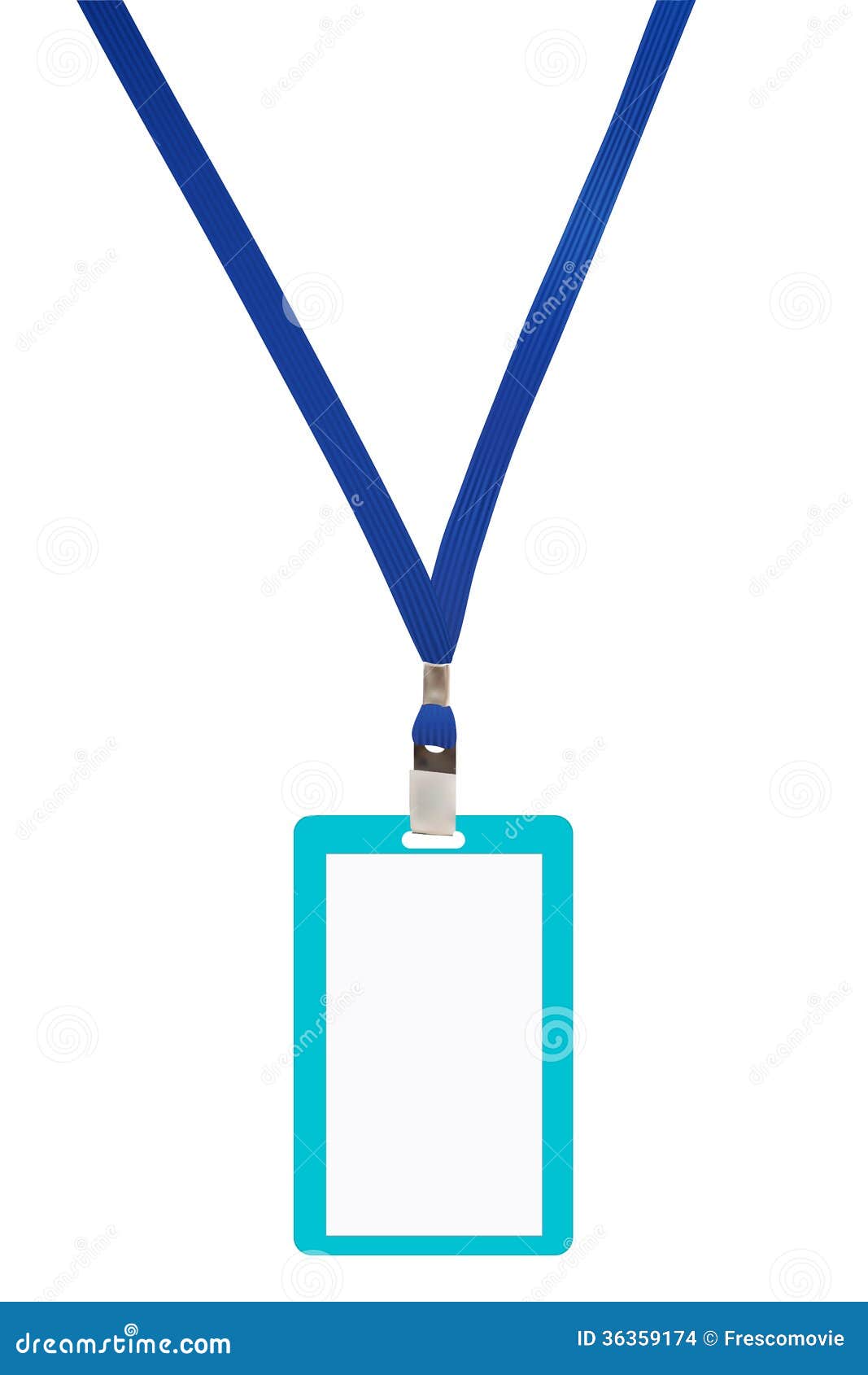 blank badge with blue neckband.